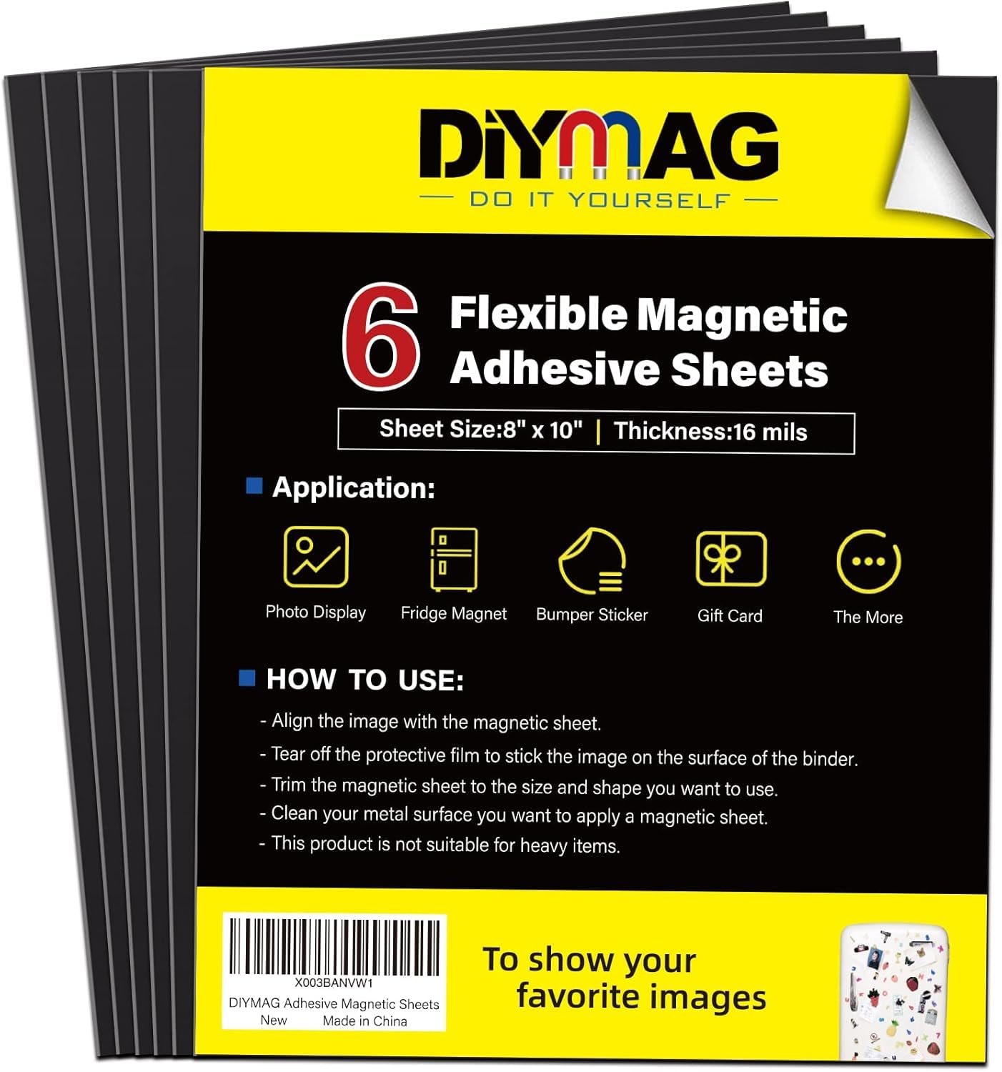 DIYMAG Magnetic Adhesive Sheets, |8" x 10"|, 6 Pack Flexible Magnetic Sheets with Adhesive Backing for Crafts, Photos and Pattern Storage, Easy Peel