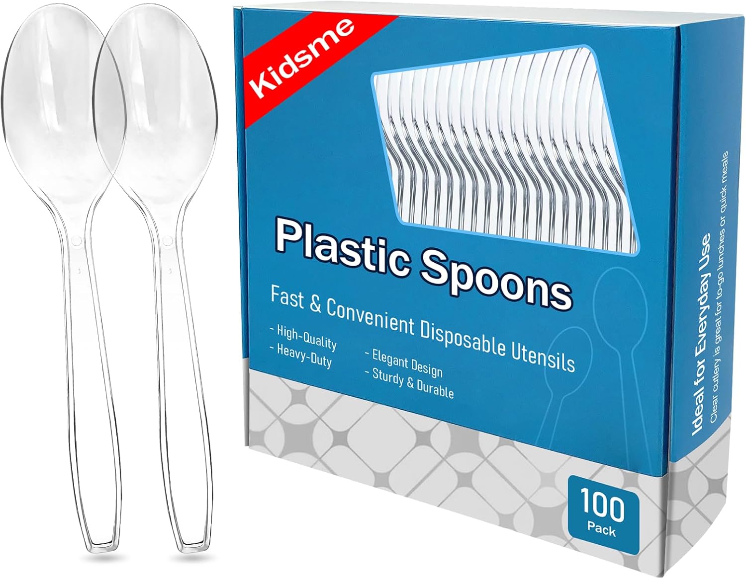 Kidsme 100 Pack Clear Plastic Spoons 5.5 Inch Elegant