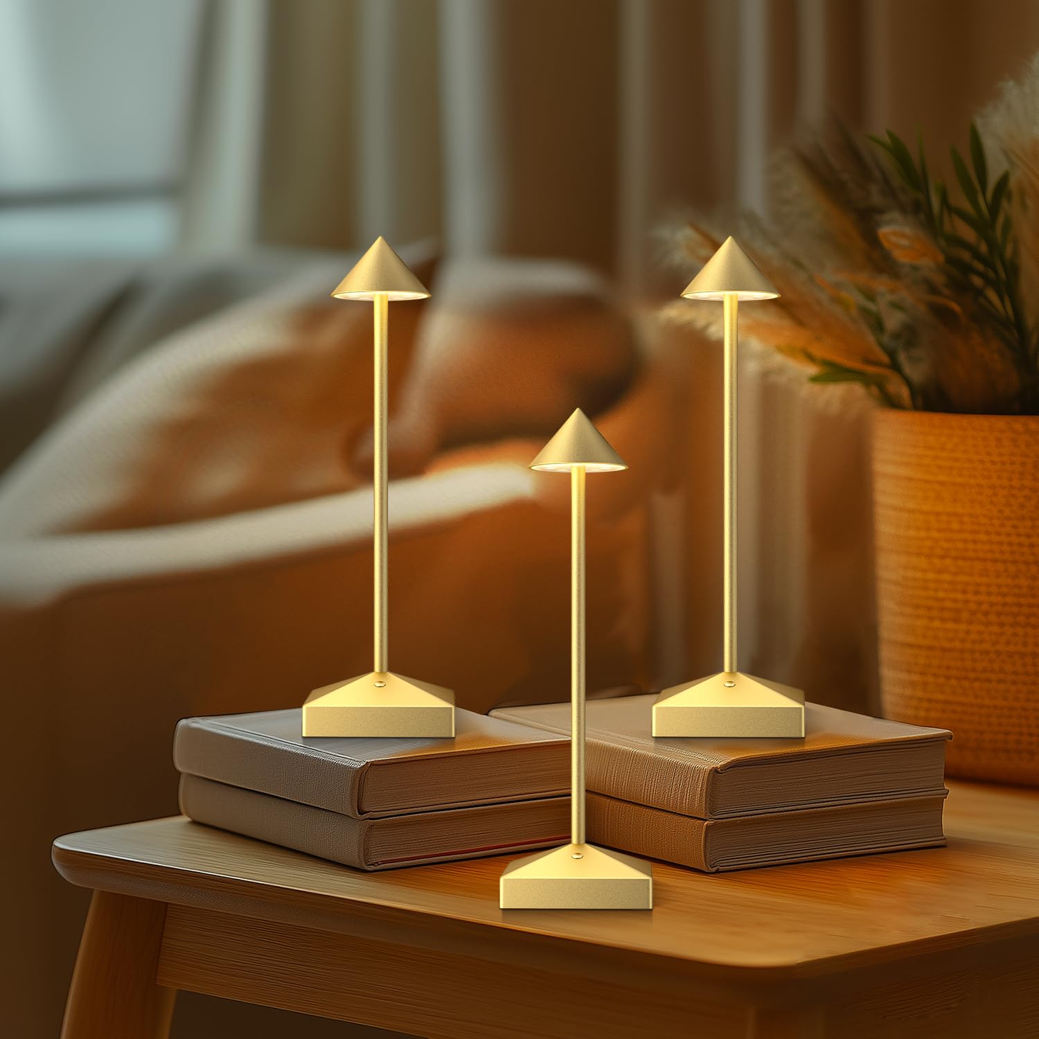 FUNTAPHANTA Small Cordless Table Lamps, Rechargeable, Small Lamp, Portable Table Lights, LED Night Light for Nightstand/Bathroom/Desk/Outdoor (Glod-A)