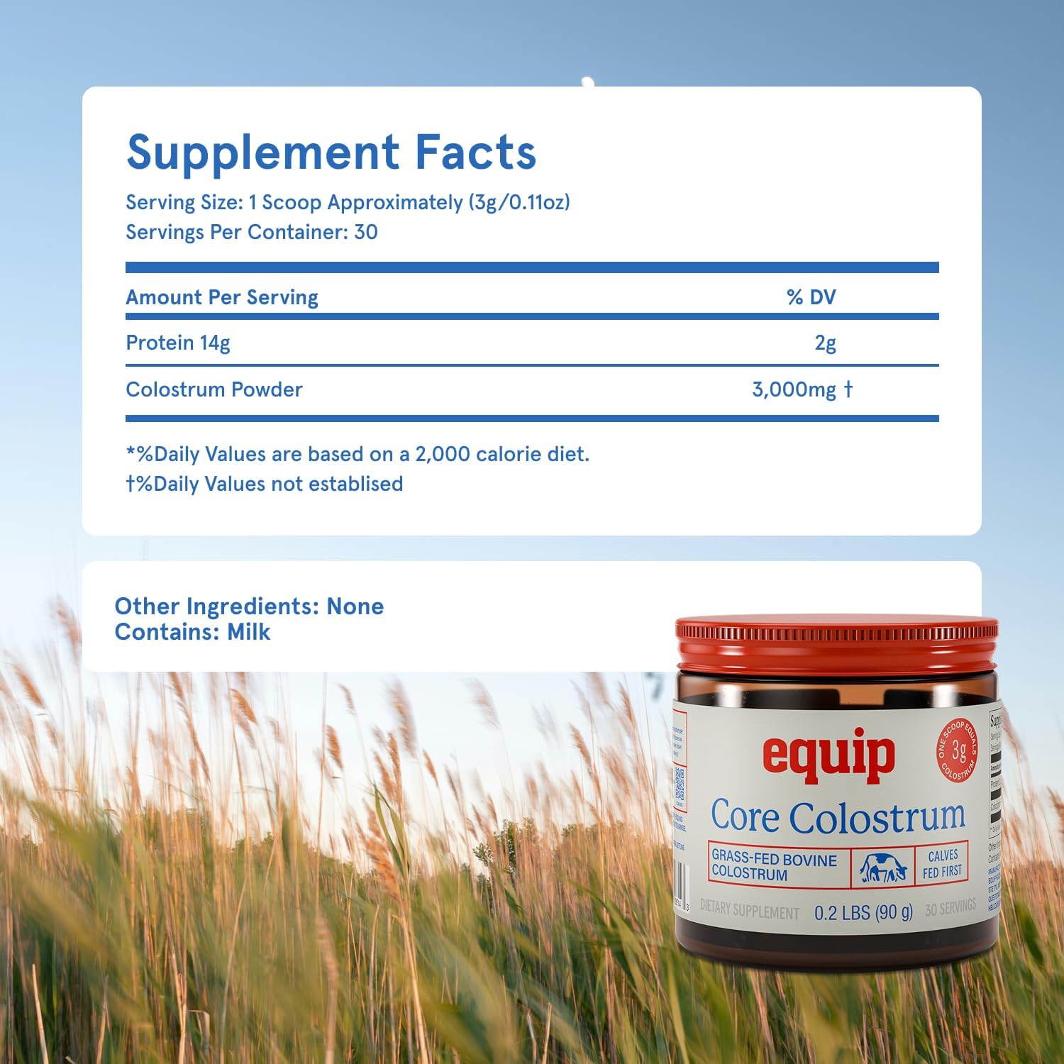Equip Foods Core Bovine Colostrum Powder - 3,000mg Grass Fed Colostrum Supplement - Gut Health, Immunity, Recovery Lactoferrin Supplements - Keto Friendly Bovine Colostrum, 30 Servings, Unflavored - Image 5