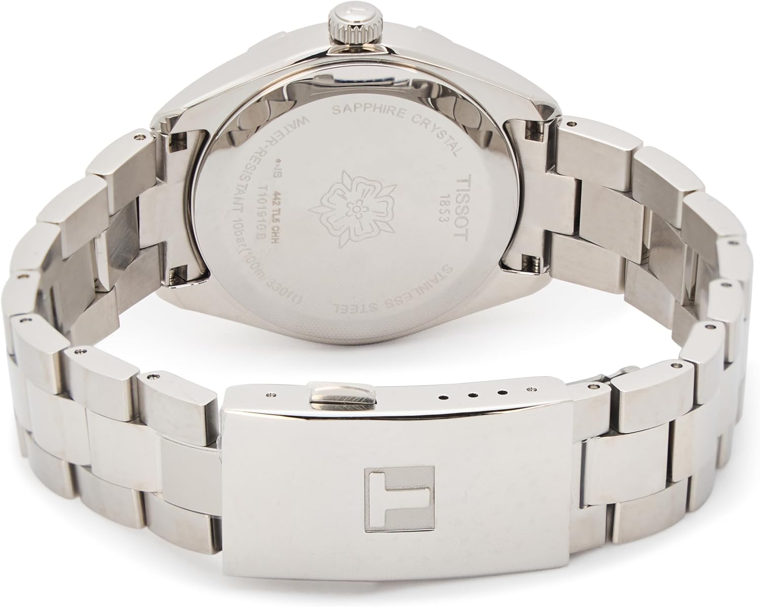 Zurück view of Tissot PR 100 Sport Chic watch with bracelet clasp