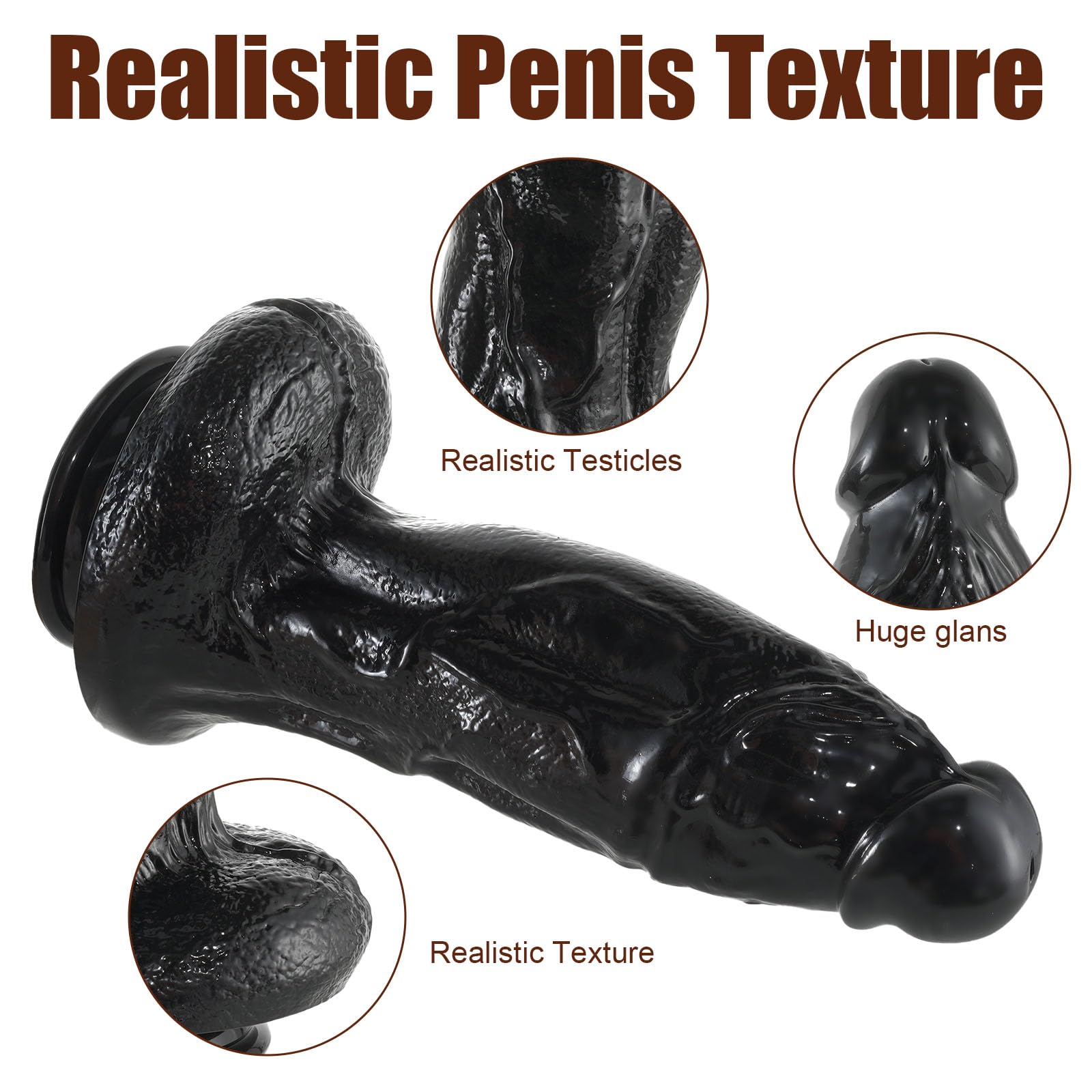 Dildo nero realistico da 33 cm, diametro 8 cm, enorme dildo spesso per stimolazione del punto G, con forte ventosa per funzionamento a mani libere, grande pene gigante
