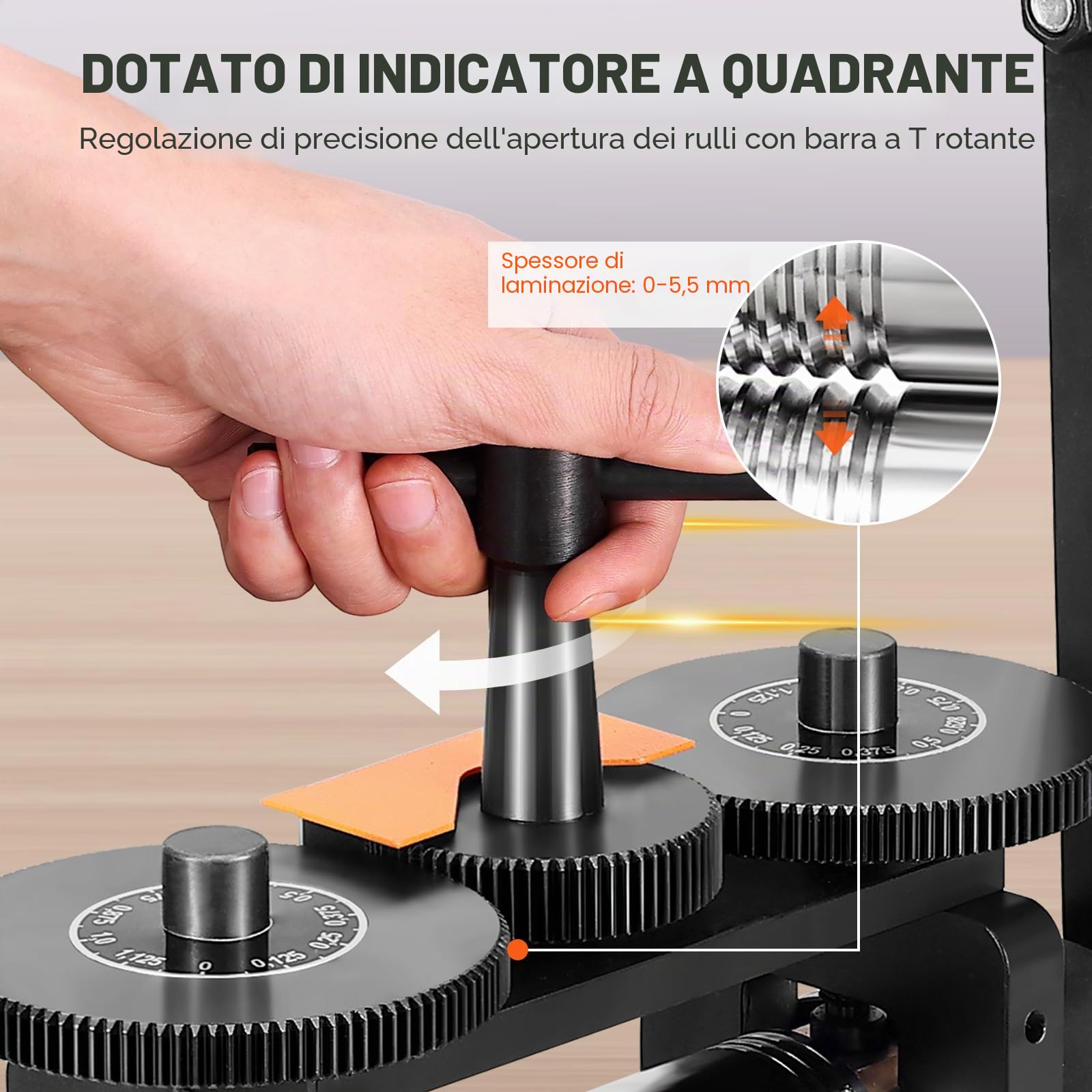 VEVOR Laminatoio per Gioielliere Larghezza 57mm, Laminatoio per Gioielli Spessore 0-5,5mm Rapporto di Trasmissione Regolabile 1:2 per la Lavorazione di Gioielli Lamiera Oro Argento Anello Bracciale