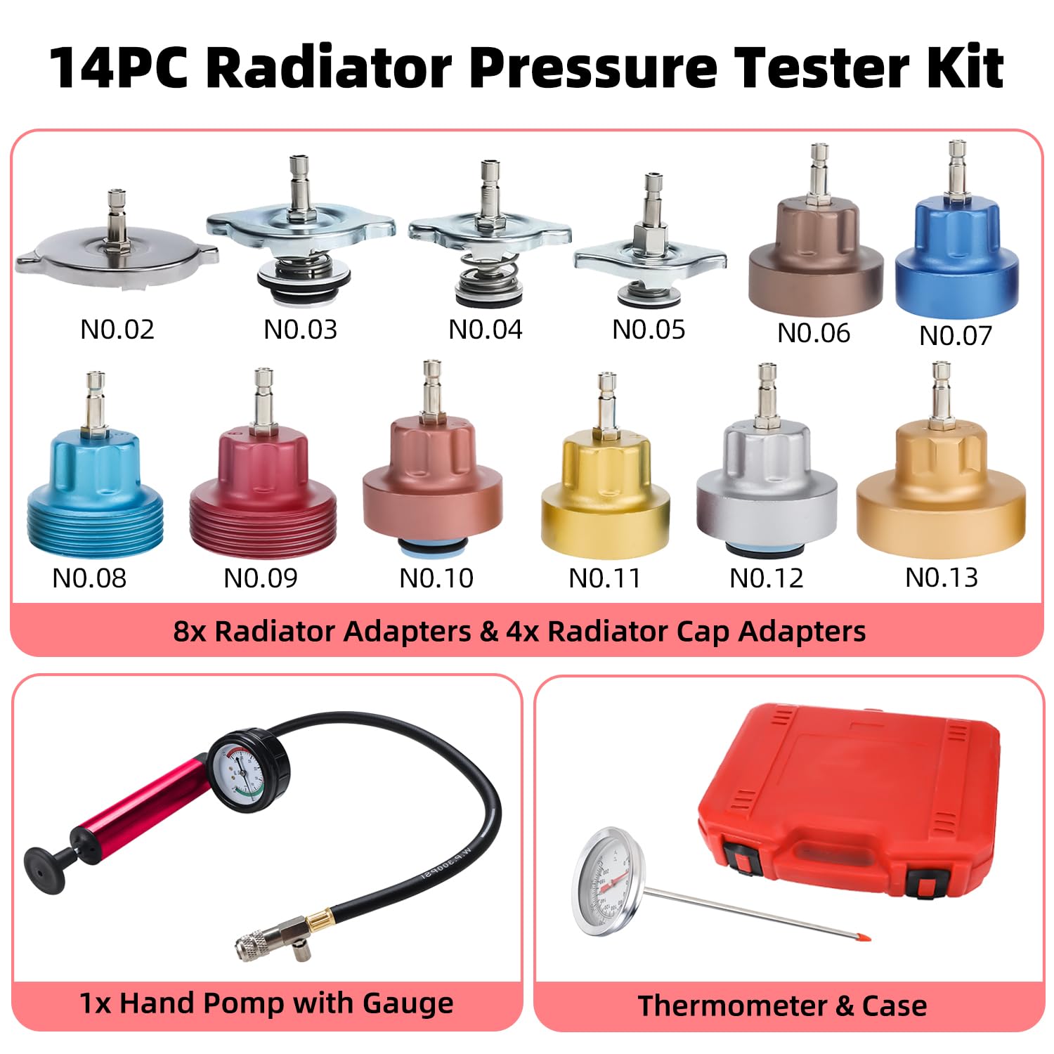 FreeTec Tester Pressione Radiatore Universale, Impianto Raffreddamento Test Perdite Refrigerante