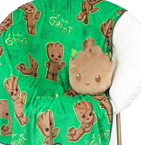 Jay Franco Marvel Guardians of The Galaxy Groot Nogginz - Juego de manta y almohada de viaje ligera de 40 x 50 pulgadas, juego de ropa de cama de 2