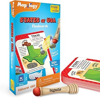 Imagimake Mapology USA Flash Cards | Learn United States Along with Flags and State Shapes | Ages 8-12 | Foam Jigsaw Puzzle, Fun Facts, Educational Toy for Kids | Gift for Christmas and Birthdays