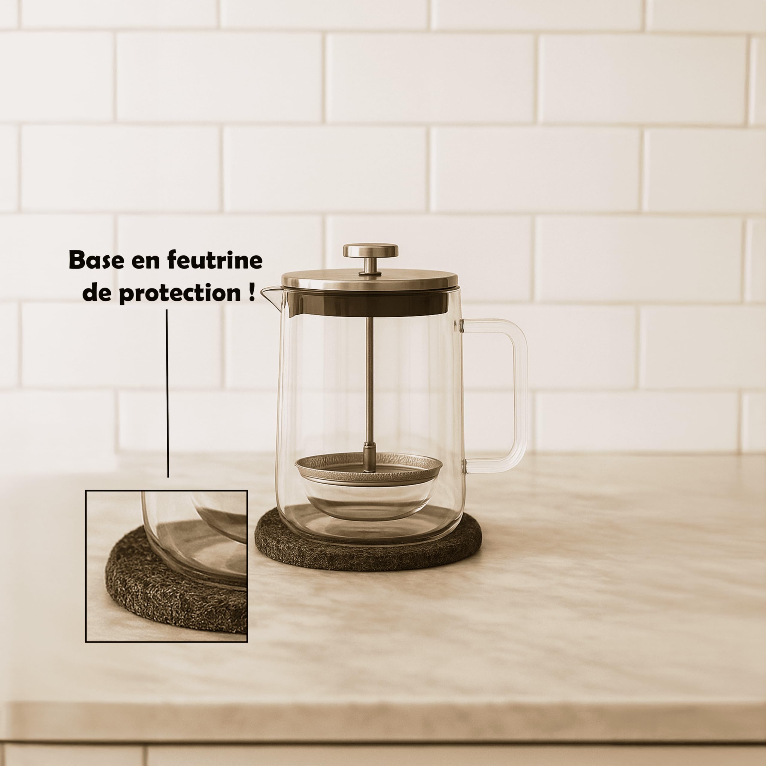 Nuts – Cafetière À Piston Double Paroi 800 ml En Verre Borosilicate | Isolation thermique double paroi, compatible thé et café, lave-vaisselle, base feutrée protectrice