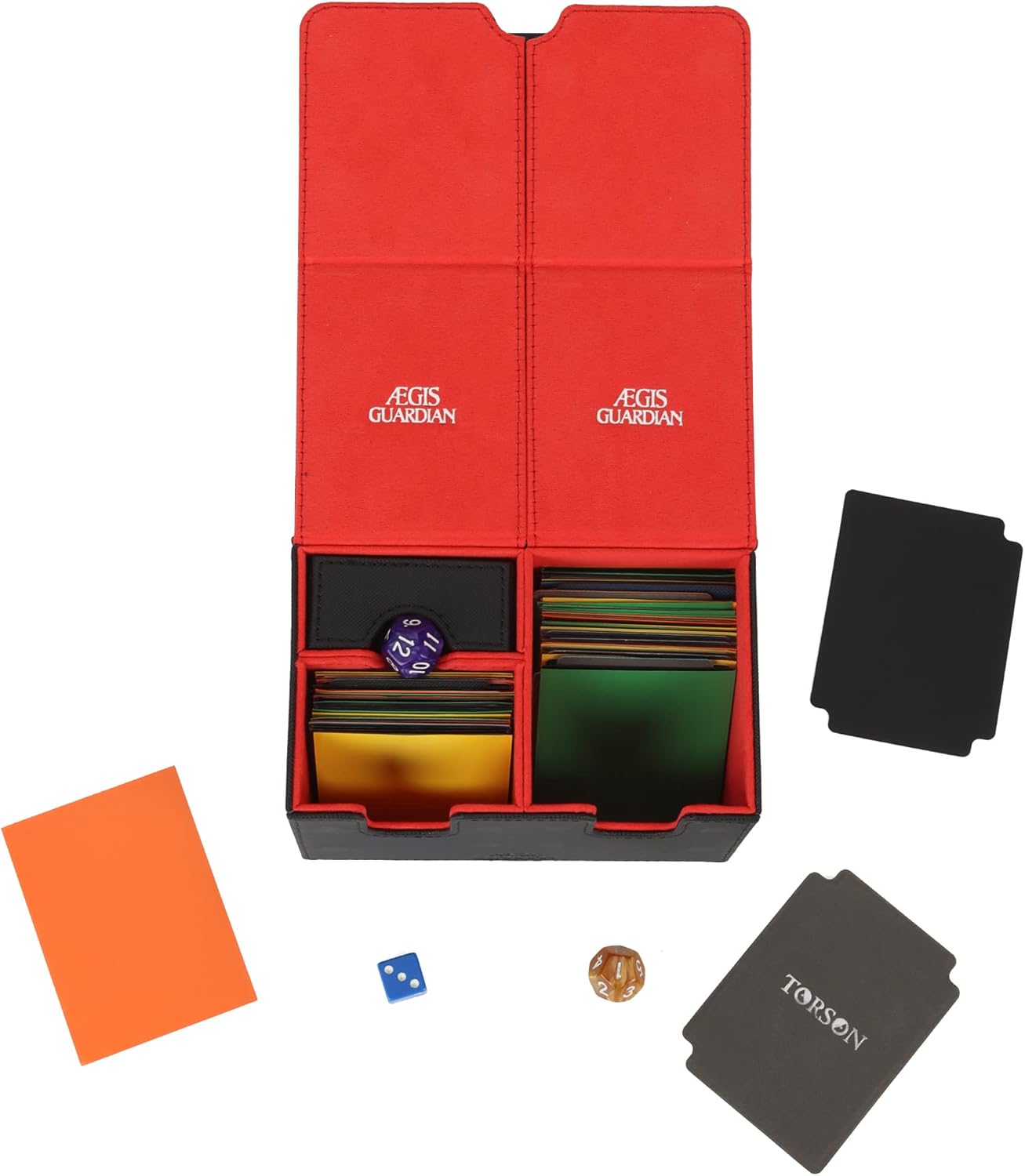 AEGIS GUARDIAN Commander Deck Box Card Deck Box, Premium Deck Box for MTG Cards, Magic Deck Box Fit 150+ Sleeved Cards, Deck Box with 1 Tray Twin Flip Deck Game Case, Black, Red Inner : Toys & Games
