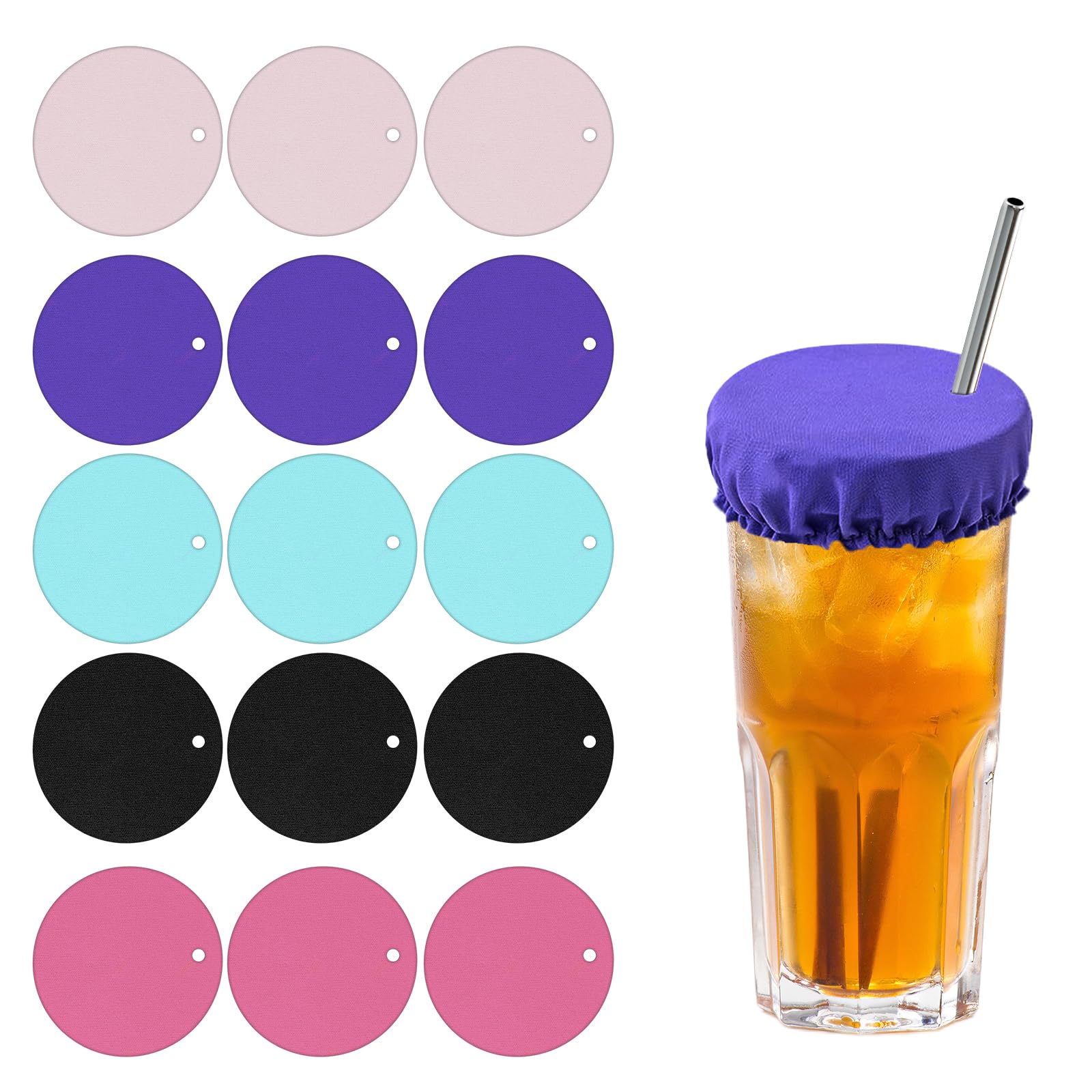 atnayo 15 Pcs Drink Covers Anti Spike, Reusable & Washable Drink Cover with Straw Hole