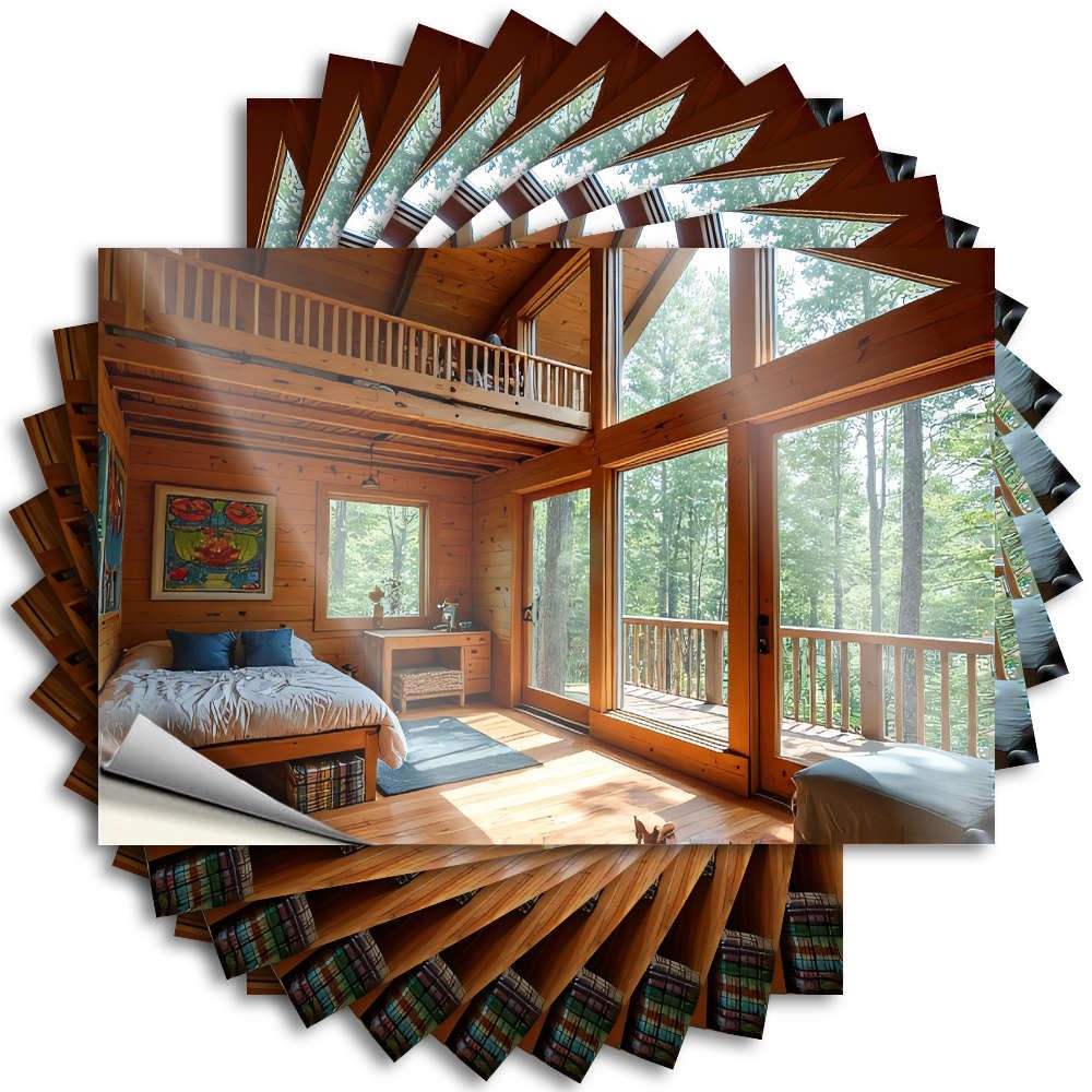 A Cozy Cabin with Wooden Interiors, Large Windows Overlooking Trees. Decals Beer Decor Self Adhesive | Affirmation Wall Vinyl Sticker Pack for Farmers(6X9CM)