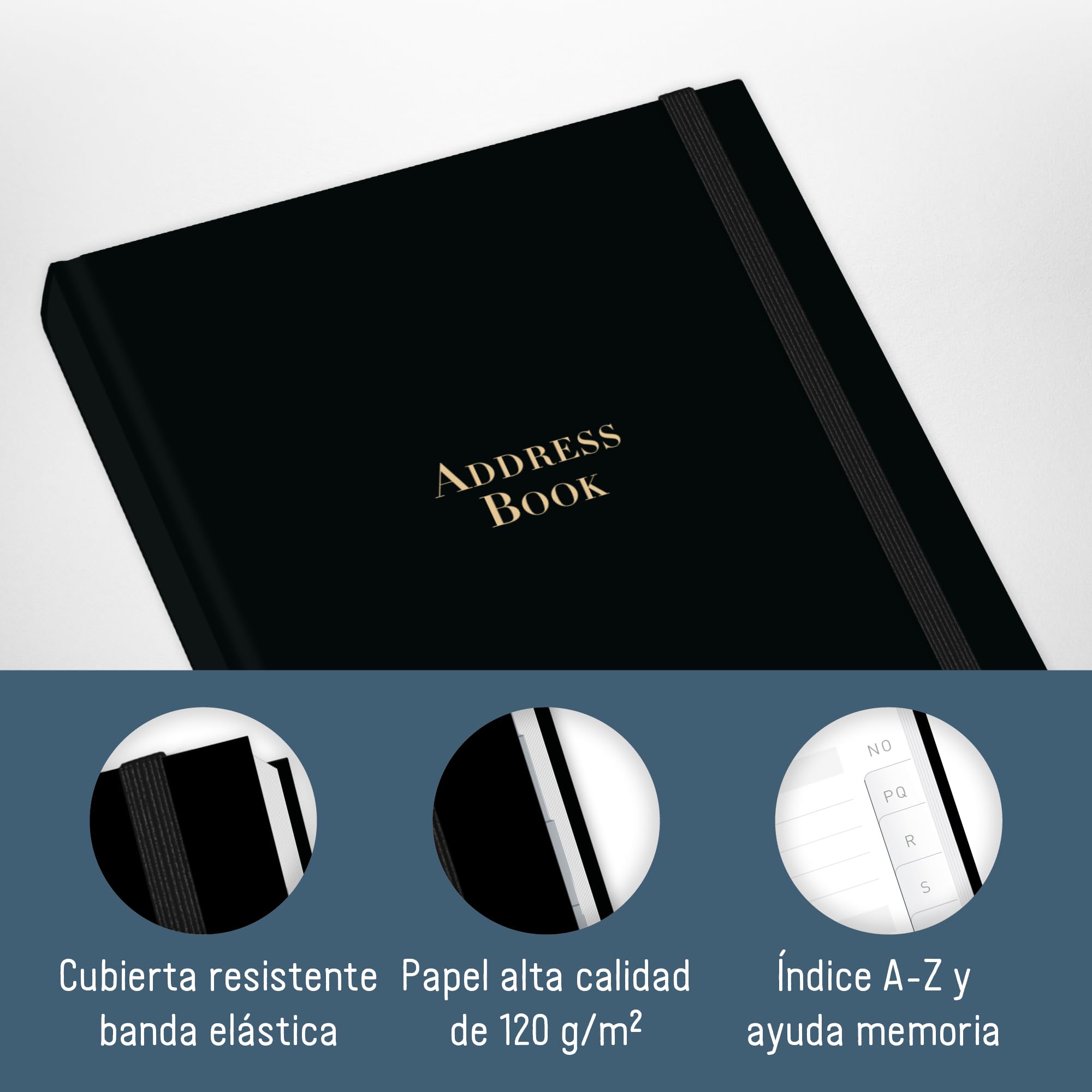 paper&you® Agenda A5 con índice A-Z [Black Edition] para contactos, cumpleaños y contraseñas - sostenible y respetuosa con el clima