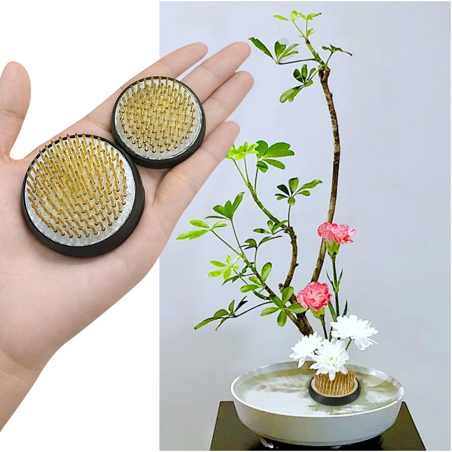 Ovtai 4 Pezzi Flower Frog, Misure Differenti Ikebana Kenzan, Perno Disposizione Fiori con Spazzola Pulizia, Disposizione dei Fiori Pin, Rana Fiore Adatto per Negozio di Fiori Ristorante Soggiorno