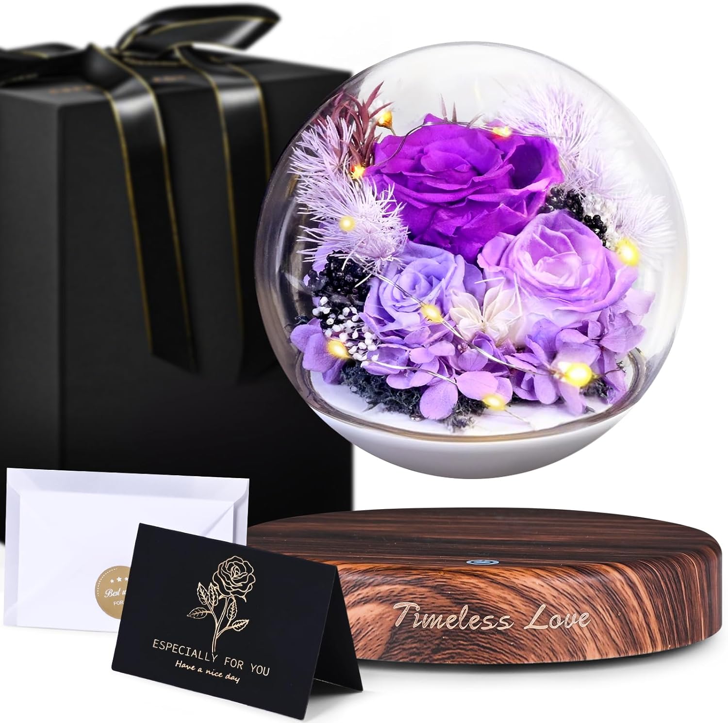 ASPMIZ Valentine's Day Magnetic Levitation Preserved Rose - Romantic Valentine Gift with LED-Light Rotating Flower Sphere, Luxury Box with Gold Ribbon & Love Note for Her