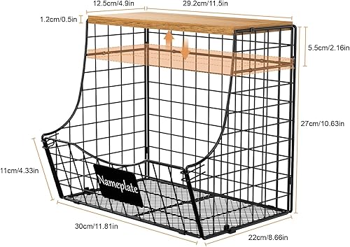 Miniatura 7 de Paquete de 3 cestas de frutas para cocina con tapa de madera, almacenamiento de cebollas y papas montado en la pared con placa de identificación,