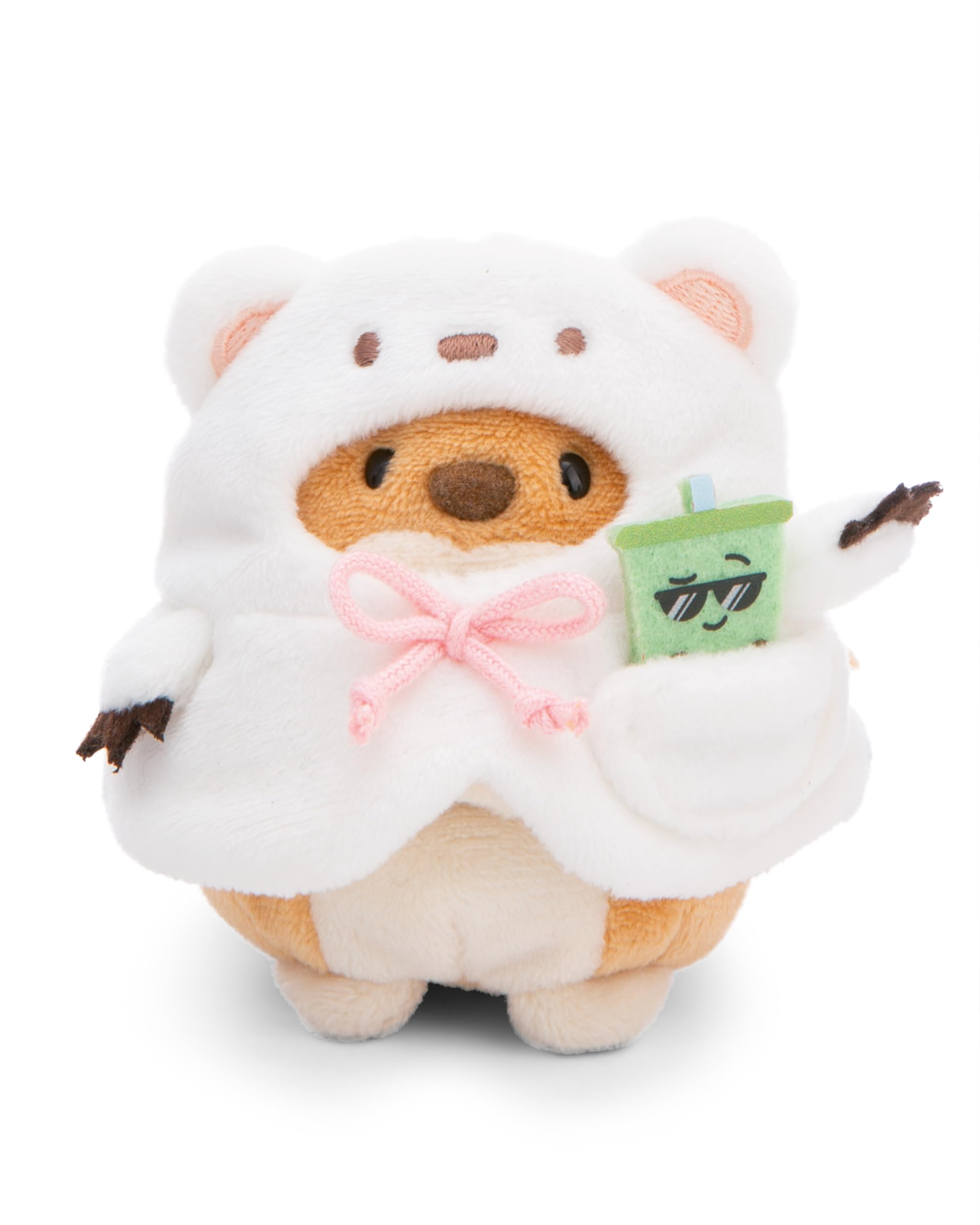 NICI soft toy dog Hiro 8cm with bubble tea and polar bear costume in gift box 8,5x6,5x10cm brown