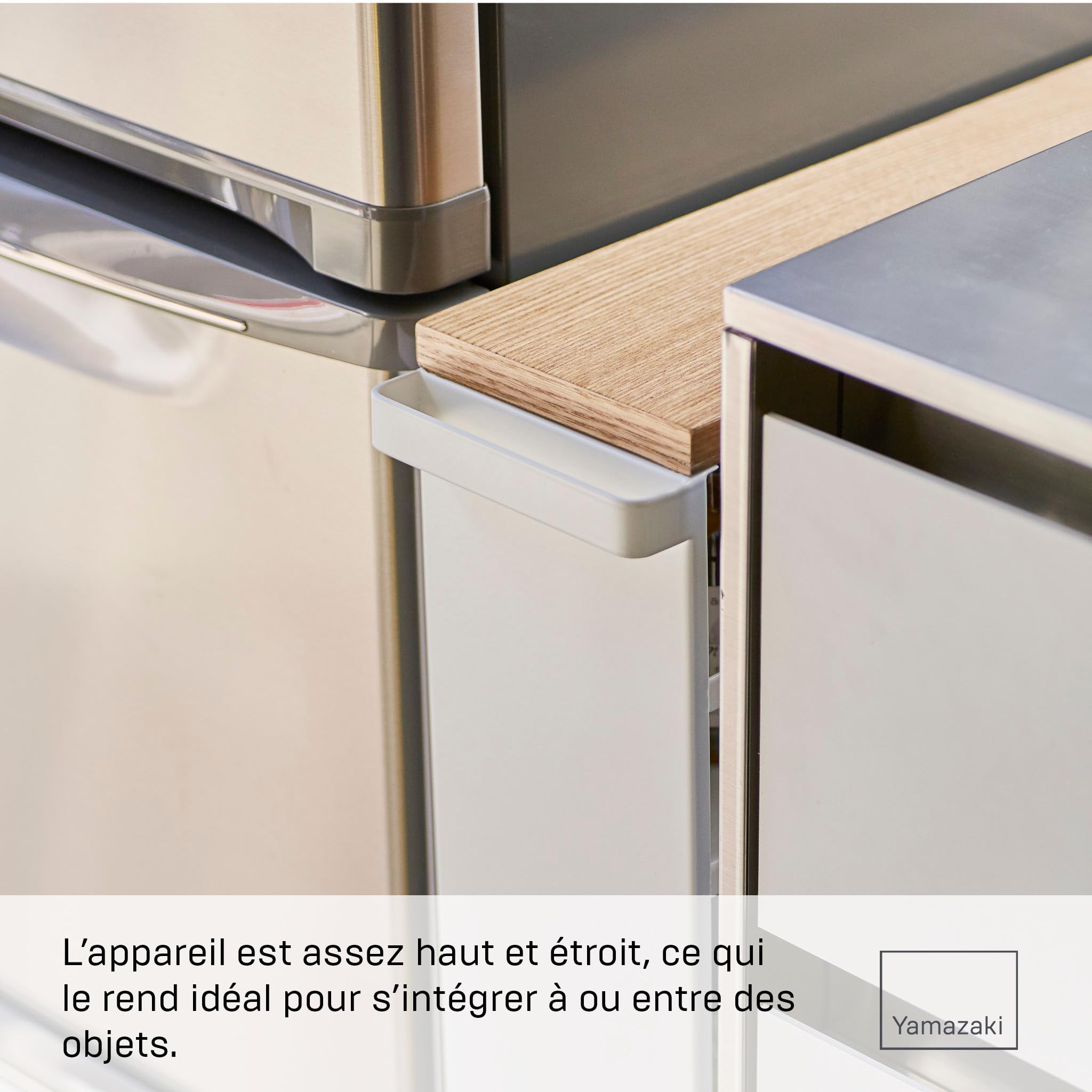 YAMAZAKI 3627 Tower Chariot de Service avec poignée, Blanc, Acier/Bois, Design Minimaliste