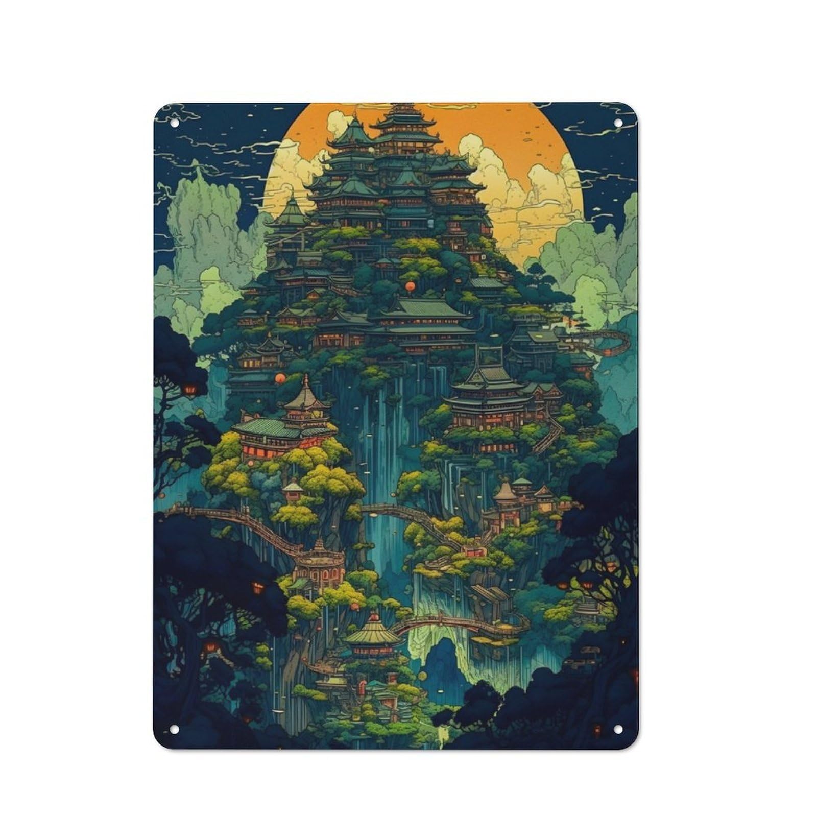 Junmoney Japan Fantasy Palace 011 Metal Plaque 40X30cm With For Pub Or Café, Rustic Decor, For Garage, Workshop And Man Cave Decoration