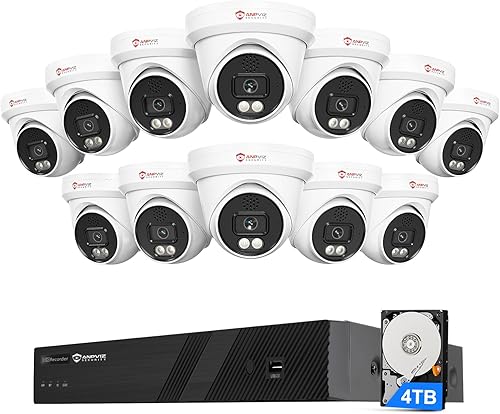 Anpviz Sistema de cámara de seguridad PoE 4K de 16 canales con audio bidireccional, detección de vehículos humanos AI, 12 cámaras de torreta IP con