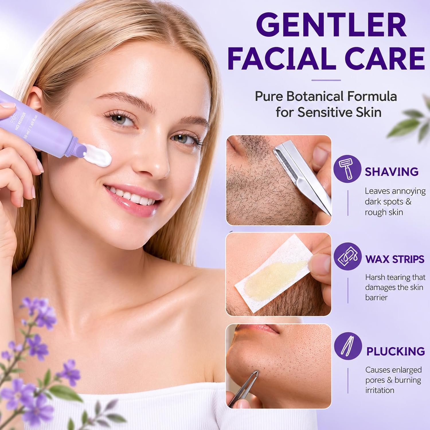 Hair Removal Cream, Facial Hair Removal Cream for Women with Soothing Cream,Facial Hair Remover for All Skin Types, Face Hair Remover for Upper Lip, Peach Fuzz, Chin & Sideburns