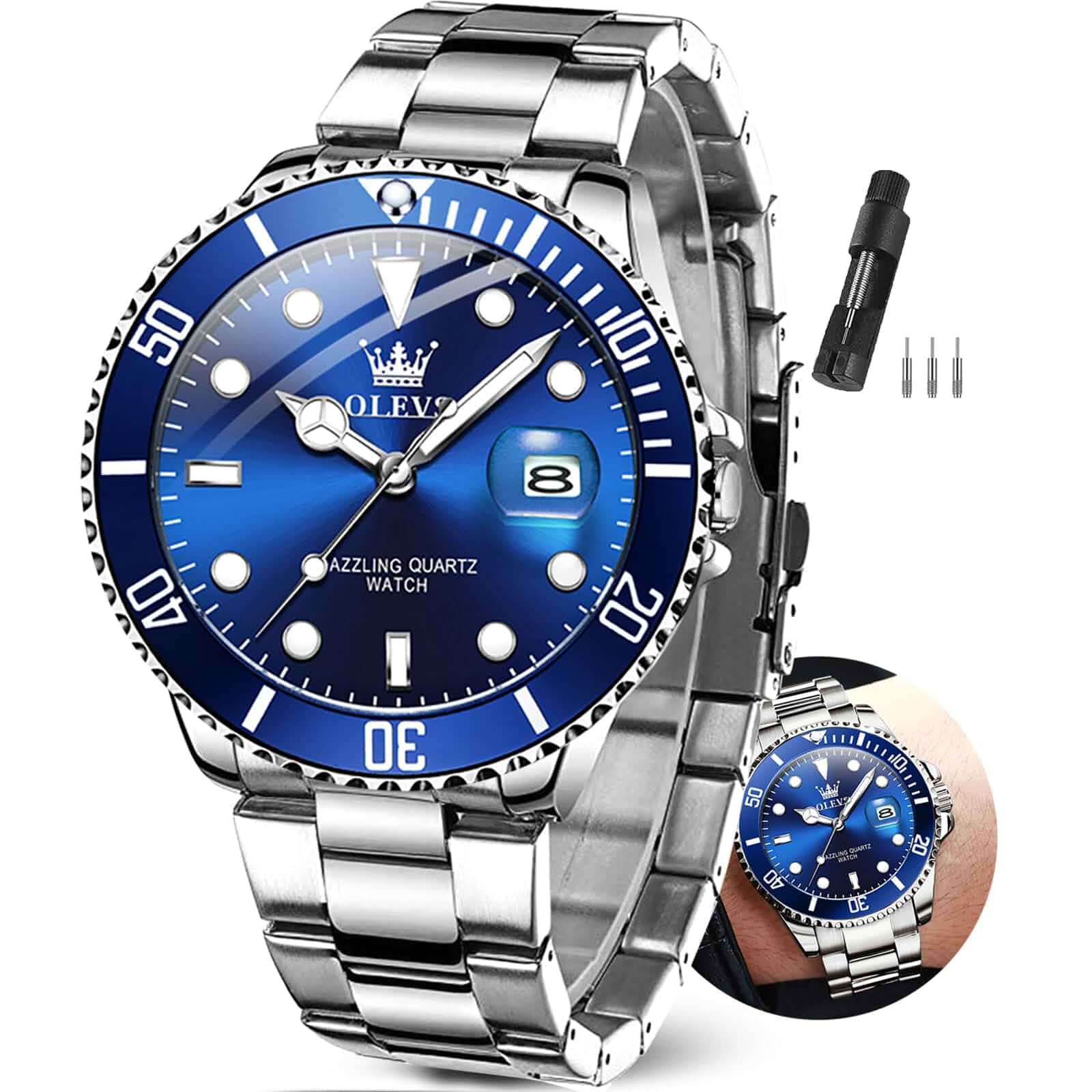 OLEVS Luxury Watches for Men Dress Big Face Stainless Steel Analog Quartz Big Dial Mens Watches with Date 30M Waterproof Fashion Business Wristwatch Suitable For Everyday Wear Relojes para Hombres