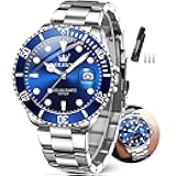 Watches Men Waterproof Luxury Big Face Mens Watch Stainless Steel Day Date Quartz Analog Dress Watches for Men Luminous Relojes De Hombre (Green/Blue/Black/Gold)
