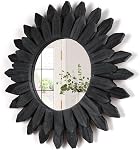 Emfogo Wall Mirror Decorative 12 inch Rustic Wood Farmhouse Mirror Sunburst Boho Mirror for Entryway Bedroom Living Room (Vintage Black)