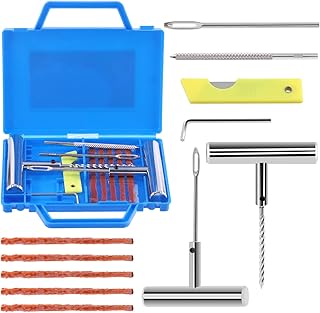 Tanstic 12Pcs Tire Repair Kit, Heavy Duty T-Handle Tire Repair Tool Set, Universal Tire Plug Kit, Tire Patch Kit, Flat Tire Puncture Repair Kit Tire Plug Kit Compatible with Car ATV Motorcycle Jeep