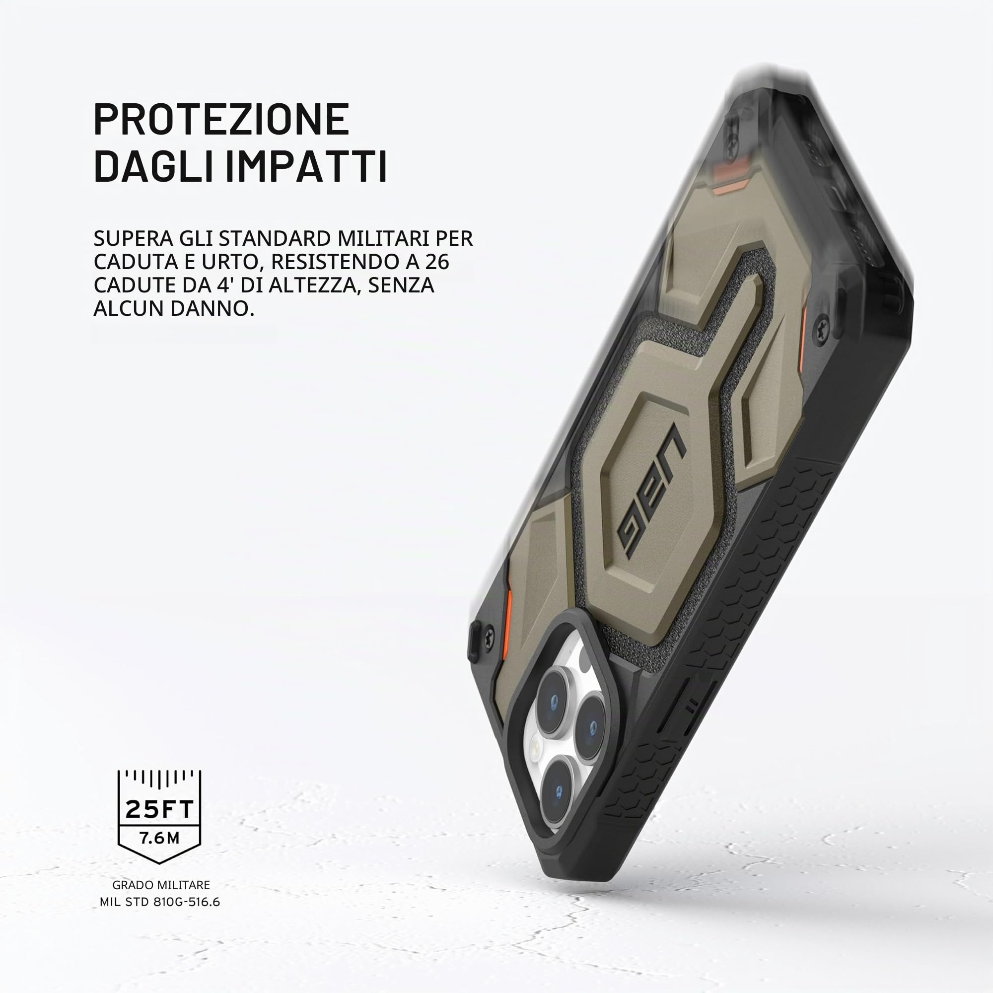 URBAN ARMOR GEAR Monarch Pro Custodia protettiva compatibile con Apple iPhone 15 Pro Max [Compatibile con ricarica wireless/ricarica magnetica, protezione a 5 strati] verde kevlar