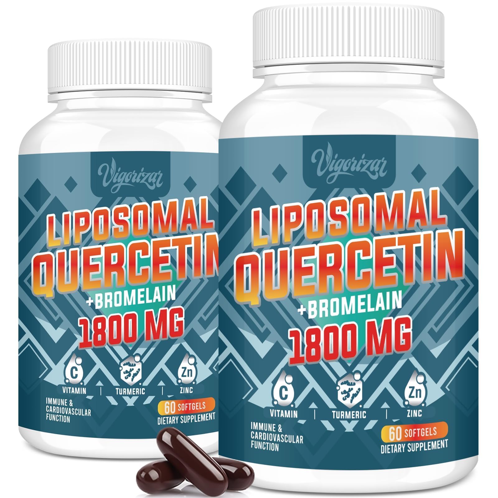 Liposomal Quercetin Phytosome, Quercetin with Bromelain, Zinc & Vitamin C, Bioactive Phytosome Complex, 20X Higher Absorption - 120 Softgels