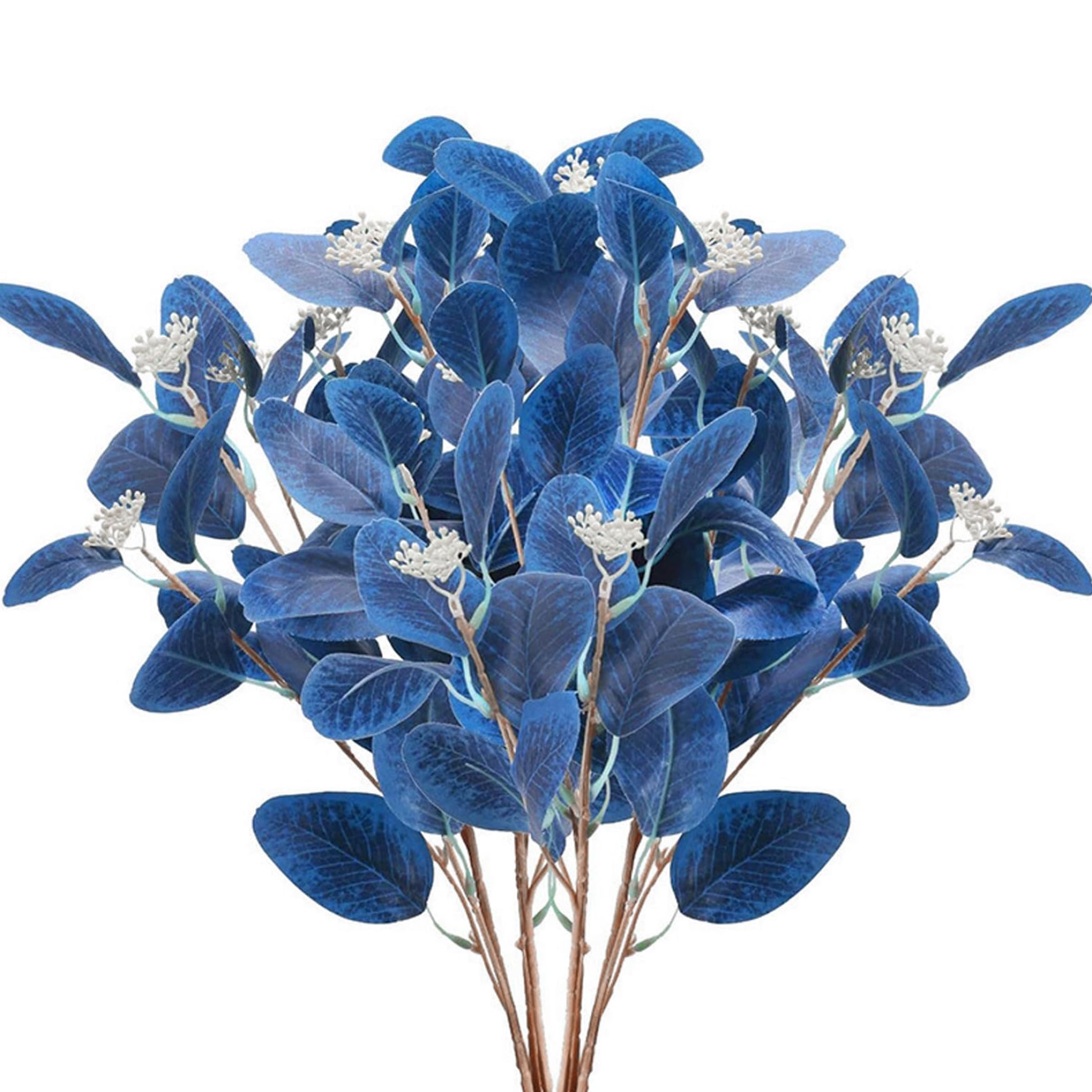 Takingup 6Pcs Blue Eucalyptus Stems, Artificial Eucalyptus Stems with Silvery Blue Leaves and Berries, 21" Faux Greenery Branches for Vase, Wedding, Home Decor -