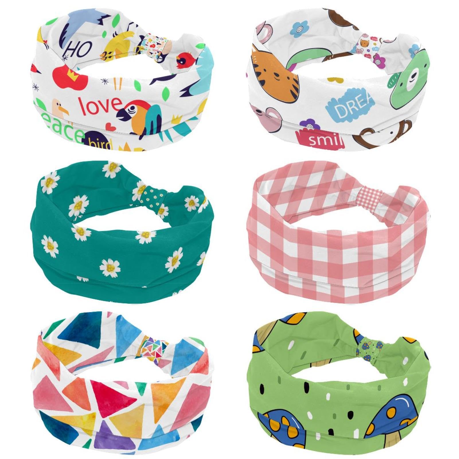 Lot de 6 bandeaux simples pour femme - Turban antidérapant - Élastiques - Large - Pour yoga, sueur, sport, entraînement