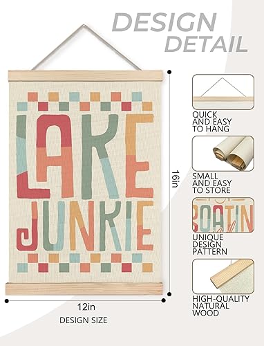 Miniatura 7 de Foritho Póster retro del lago de los años 70 enmarcado, decoración de casa del lago, impresiones náuticas costeras de verano náuticas y flotantes,