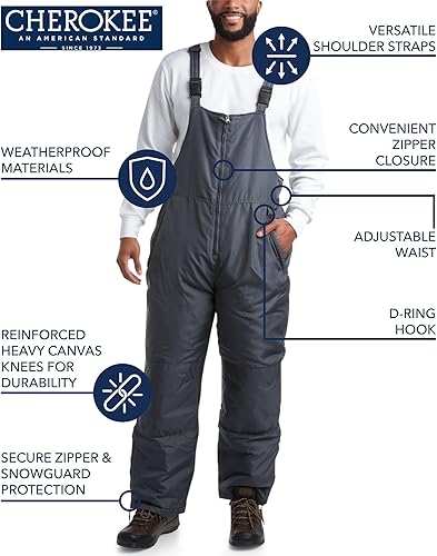 Miniatura 2 de Cherokee Overol con peto de nieve para hombre, con aislamiento, impermeable, para esquiarsnowboard (M-2XL)