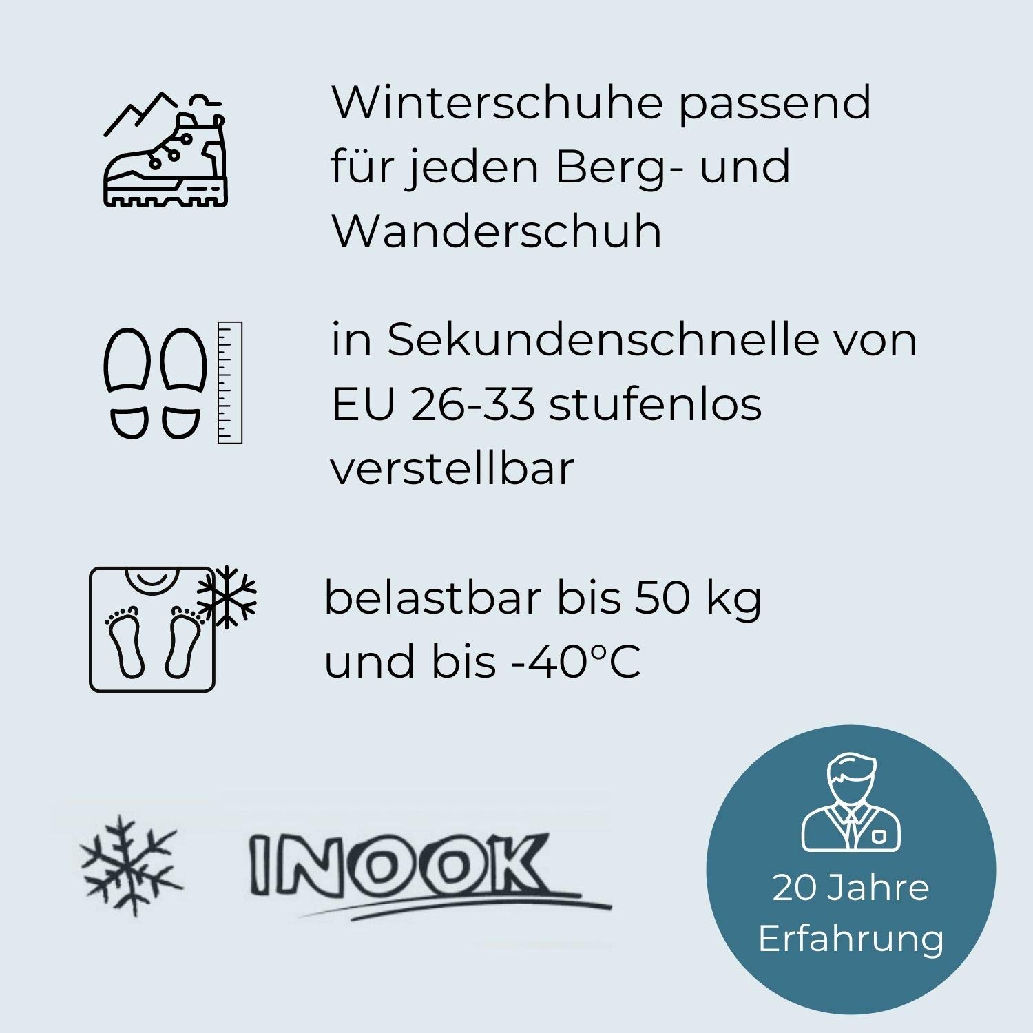 INOOK - Racchette da neve per bambini, misura EU 26-33, con supporto per cavalletto, set di racchette da neve per bambini, misura regolabile individualmente e molte funzioni brevettate