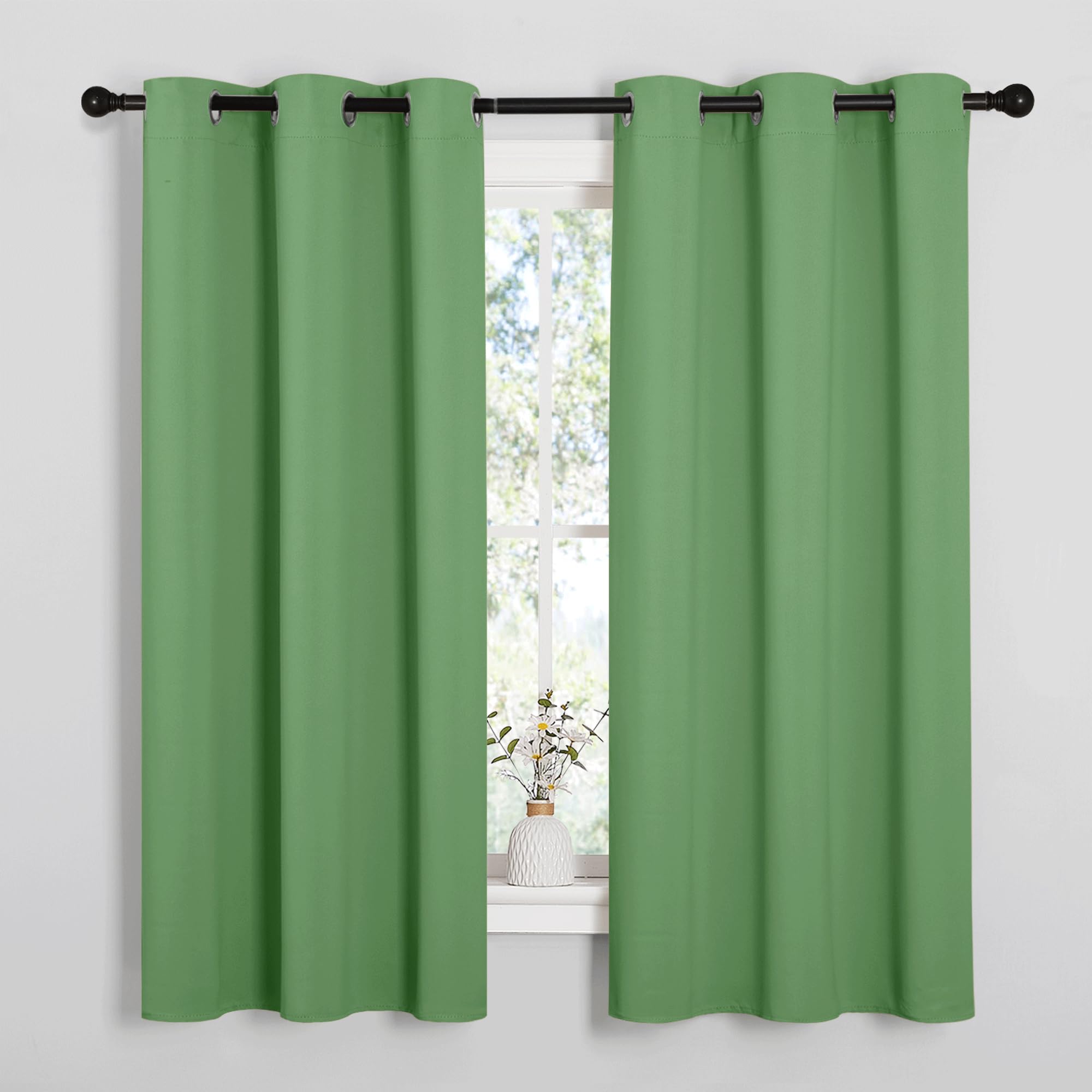 NICETOWN Froest Green Blackout Curtains 45 inches Length for Cafe, 2 Panels, 34" Wide, Thermal Insulated Decoration Drapes for Small Window