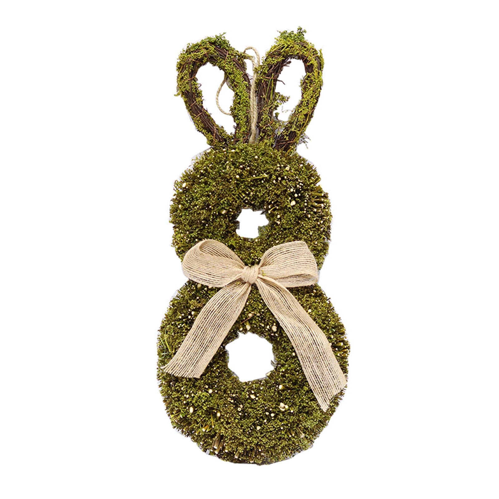 YIREAUD Easter Bunny Wreath for Front Door,Bunny-Shaped Grapevine Twig Wreath With Satin Ribbon for Indoor Outdoor Holiday Decoration