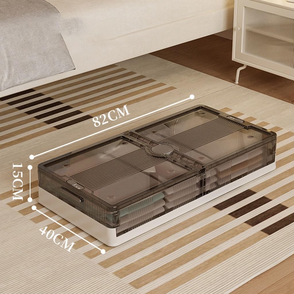 Gray Portable Under-Bed Storage Bins, Stackable Plastic Containers for Rolling Storage of Shoes, Duvets & More, Size 80x40x15cm