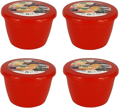 Caja pequeña para pudín y tapa de 14 pinta, color rojo, paquete de 4 cuencos de plástico de 0.25 pt
