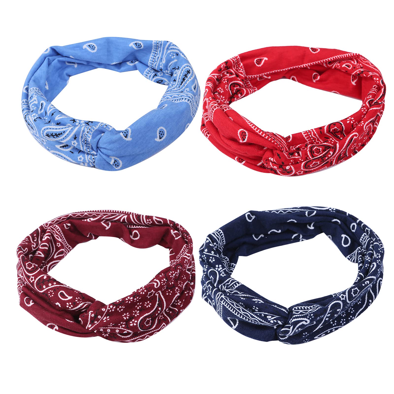 MarchQueen opaski na głowę w stylu retro z nadrukiem paisley dla kobiet, wiązane, boho, rozciągliwe opaski na głowę, joga, sport, opaski do włosów dla dziewcząt, 6 opakowań