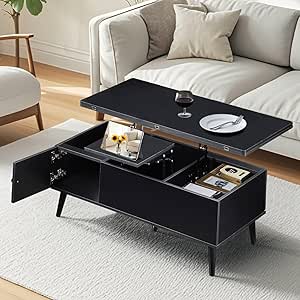 Höhenverstellbarer Couchtisch 100x98cm - Mit Stauraum & Rollen Grau-Weiß