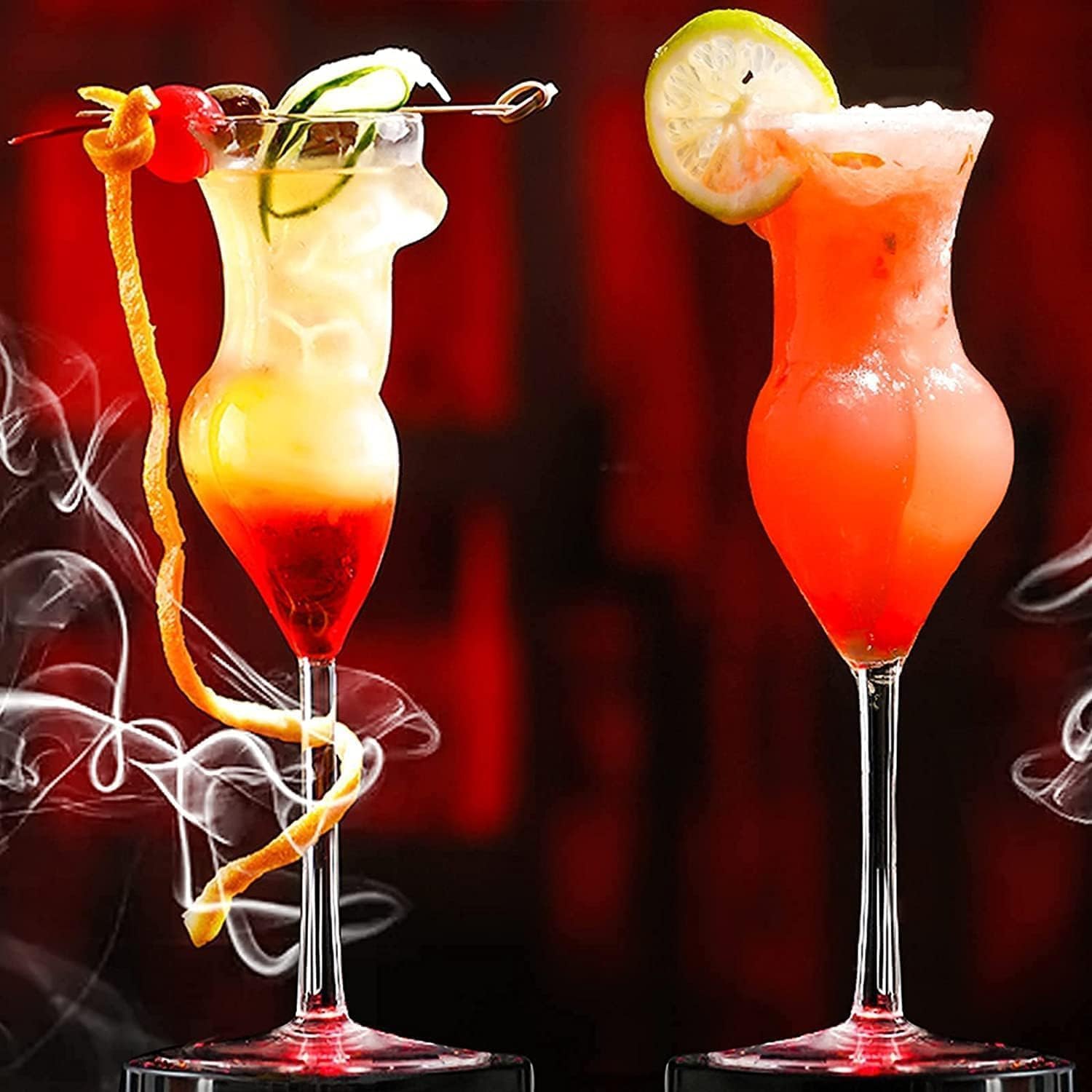 INFTYLE Wine Glasses Body Glasses Set of 4 Cocktail Glass Beauty Lady 6.8 oz Whiskey Drinking Glasses with Gift Box Champagne Goblet for Lady's Night Party Home Bar