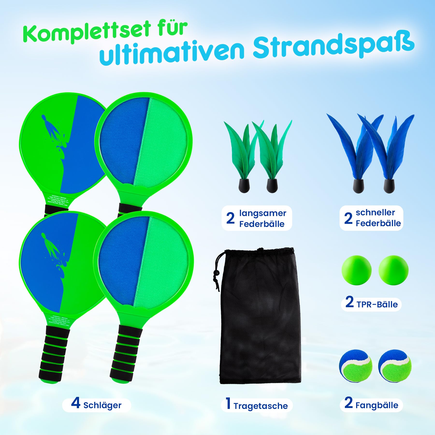 U&C Planet Beachball Set Strandtennis Set Paddle Ball Spiel Klettballspiel Strandschlägerset für Kinder&Familie Ballspiele für draußen Spielzeug für Garten Strand Party