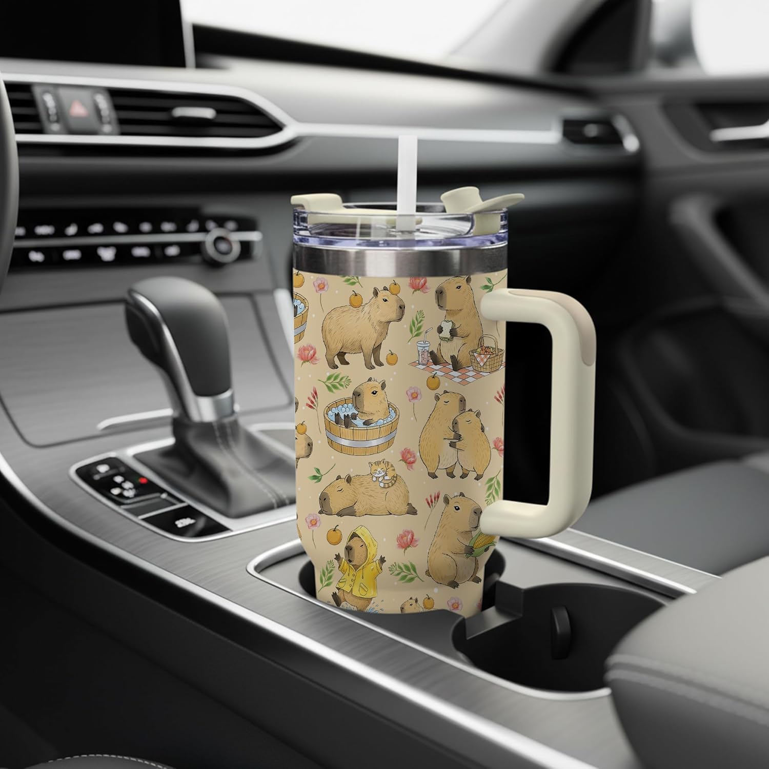 Capybara Gifts for Women, Stainless Steel Insulated Tumbler Travel Mug Cup with Lid and Straw, Capybara Stuff for Girls - Image 6