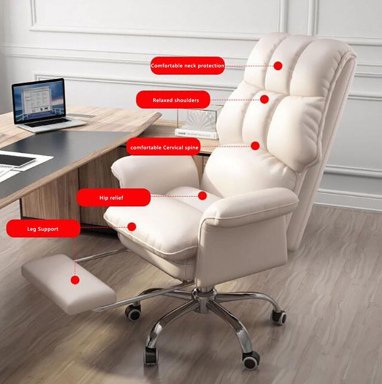 Sedia Ufficio Sedia da Gaming Sedia da scrivania direzionale per computer in pelle PU con poggiapiedi, sedia operativa ergonomica reclinabile ad altezza regolabile, per l'ufficio di casa (Size : F)