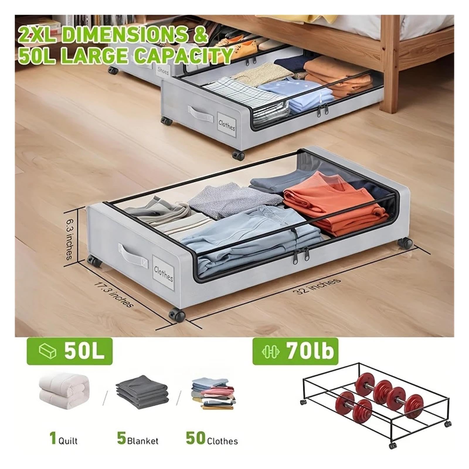 Unterbett Stauraum Unterbett-Aufbewahrungsboxen mit Riemenscheibe