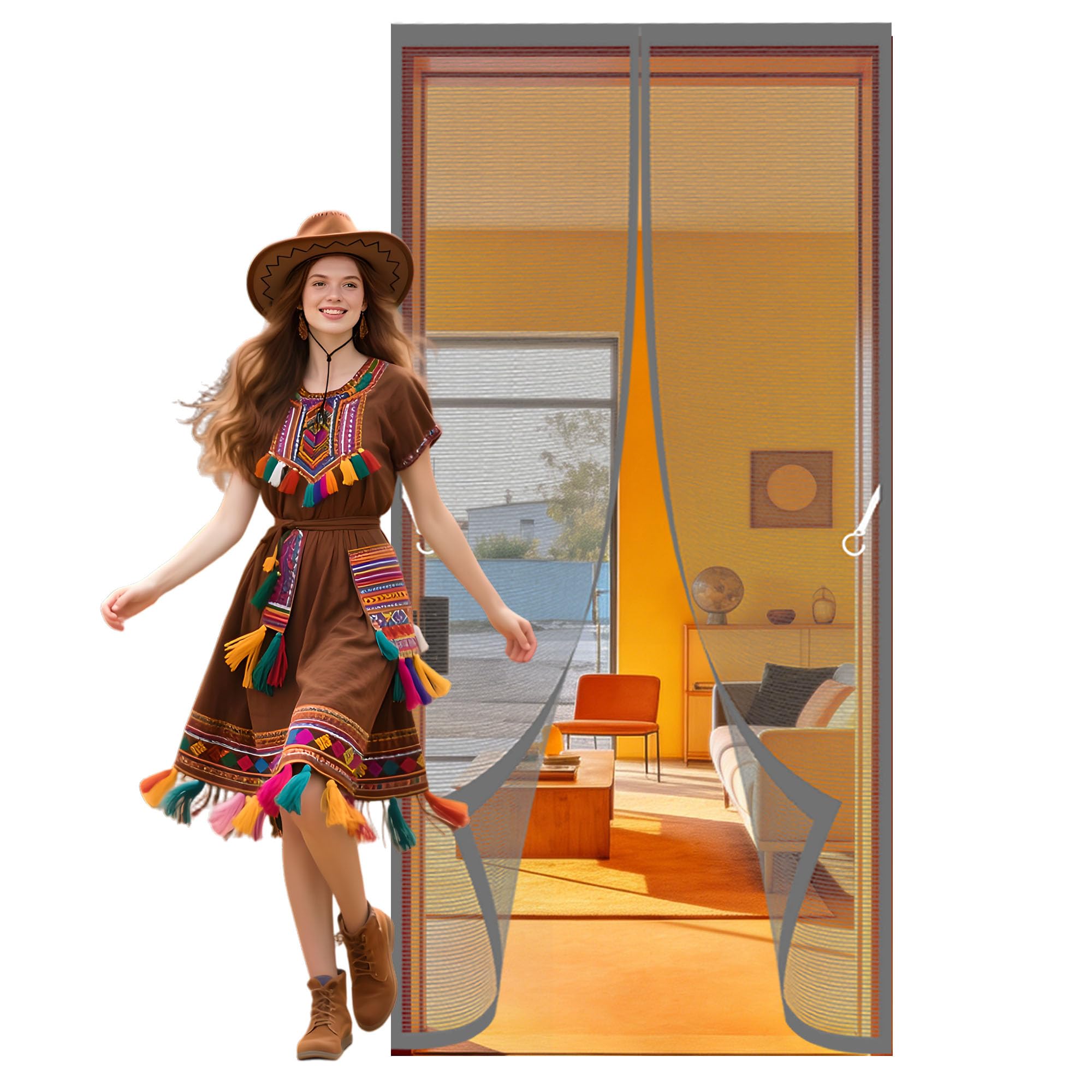 Magnetic Fly Screen Door 102 x 230 cm Automatically Closes Door Fly Screen Curtain Magnetic Keeps Bugs Out Suitable for Balcony, Terrace, Cellar, Bedroom and Sliding Room, Grey