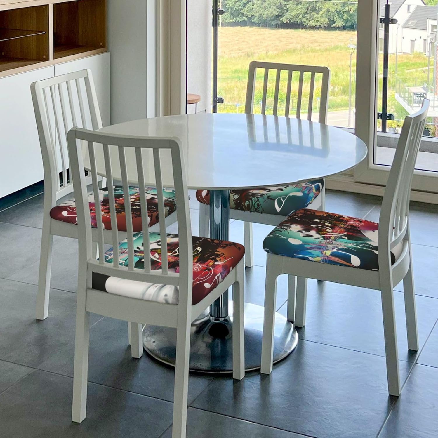 Music 1 Print Square Cushion Covers 6 Pcs Set Elastic Non-Slip Seat Cushion Slipcovers Pet Furniture Protectors for Chair, Sofa