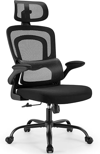 Miniatura 7 de Marsail Silla ergonómica de oficina con respaldo alto, silla de escritorio ergonómica, soporte lumbar ajustable con reposacabezas abatible, brazos
