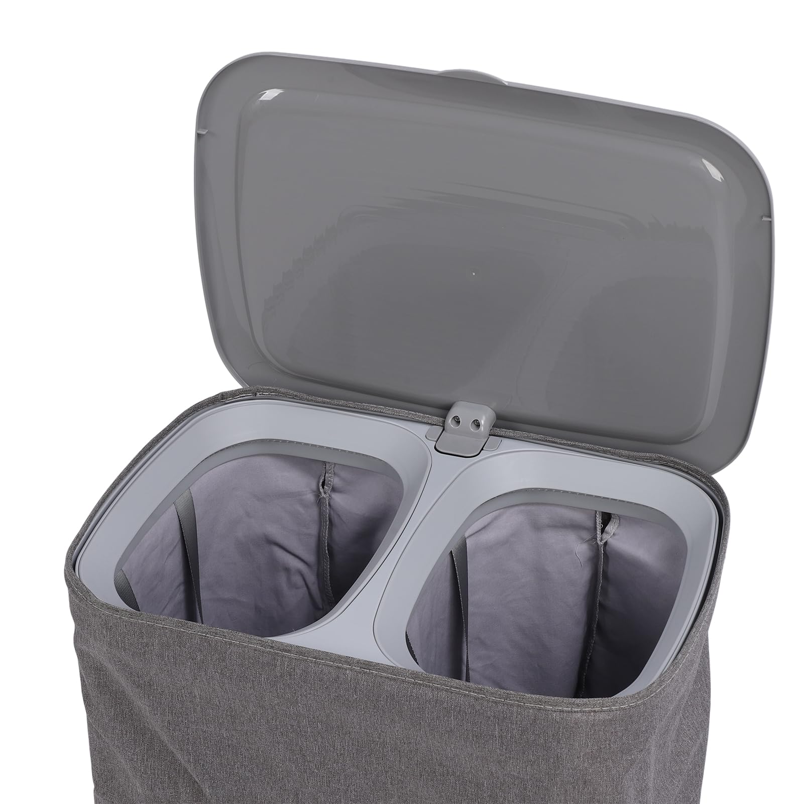 GOWENIC Cesto Portabiancheria con Coperchio e Manici |Cesto in Tessuto a Doppio Scomparto per il Ripostiglio del Bagno della Camera da Letto (S50L)