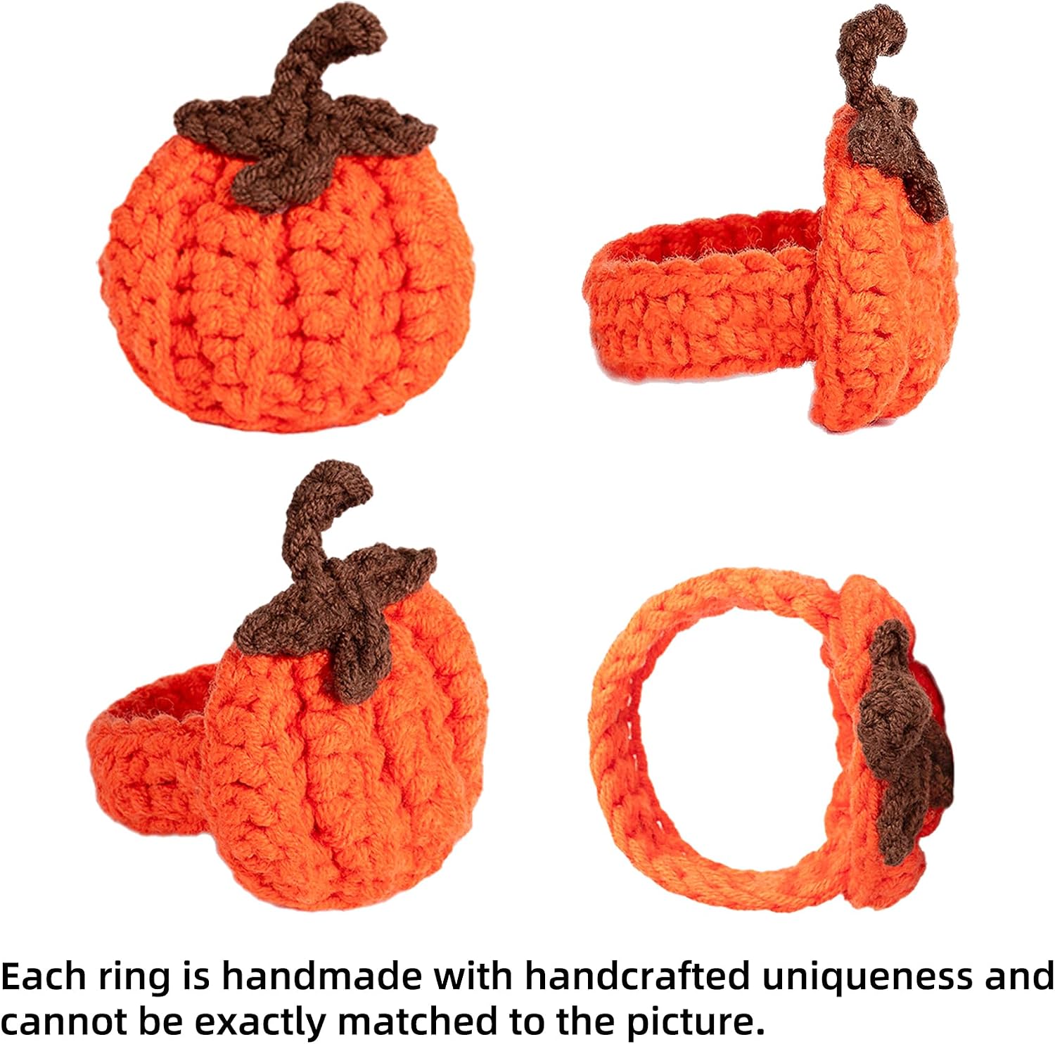 Set of 4 Pumpkin Napkin Rings, Fall Napkin Rings Thanksgiving Halloween Napkin Ring Holder, Handcrafted Crochet Napkin Holders for Thanksgiving Dinner Table Décor (4, Orange)